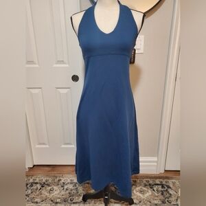 PATAGONIA HALTER TIE BACK MIDI DRESS BLUE IN EXCELLENT CONDITION!